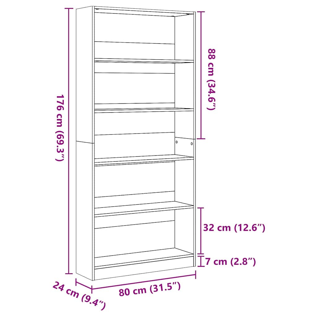 Bibliothèque vieux bois 80x24x176 cm bois d'ingénierie - XIOS