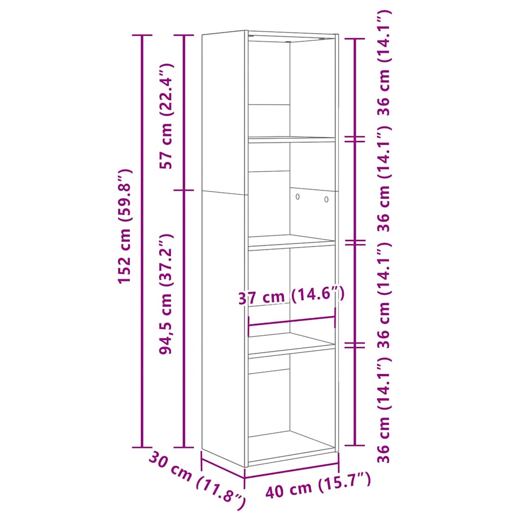 Bibliothèque gris béton 40x30x152 cm bois d'ingénierie - XIOS