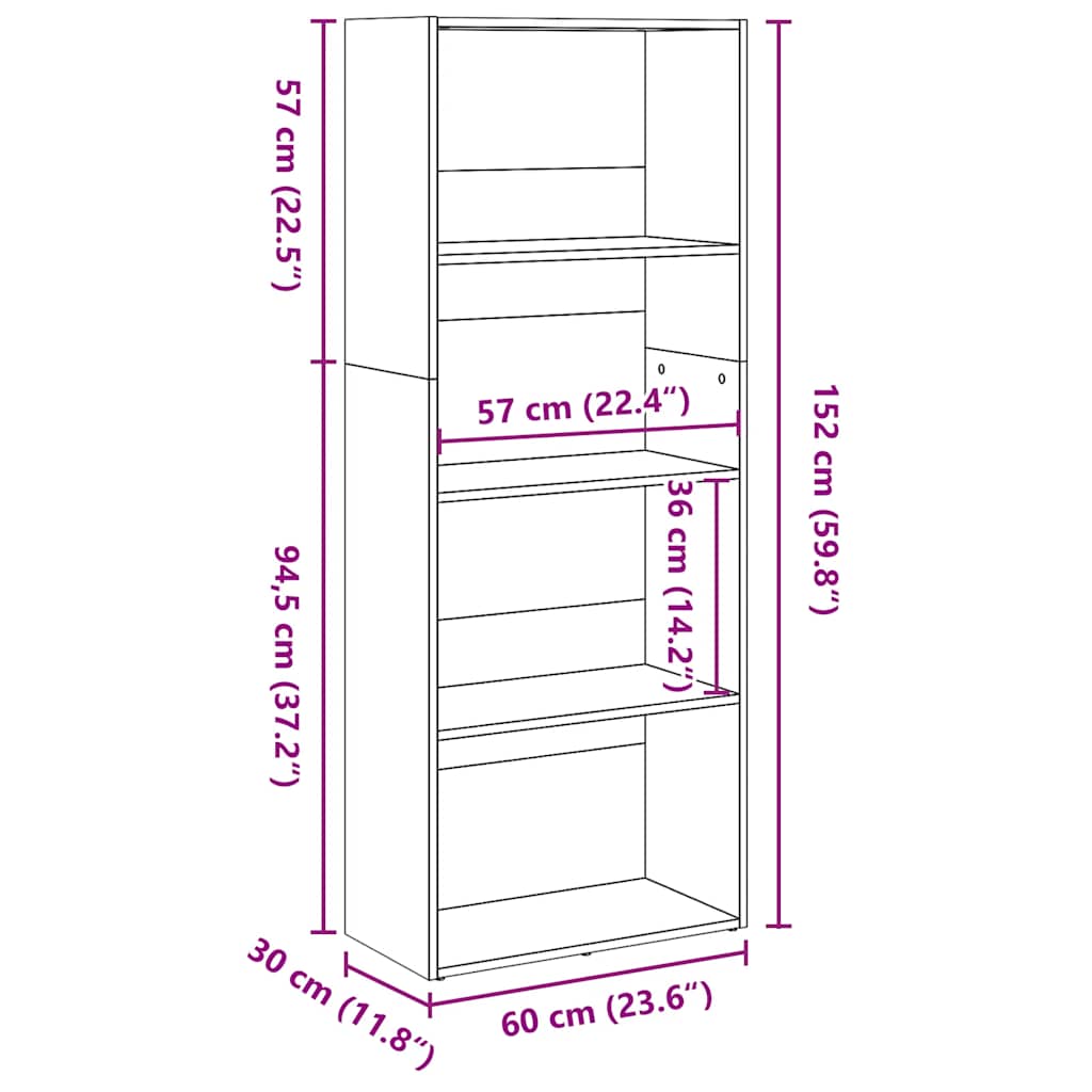 Bibliothèque vieux bois 60x30x152 cm bois d'ingénierie - XIOS