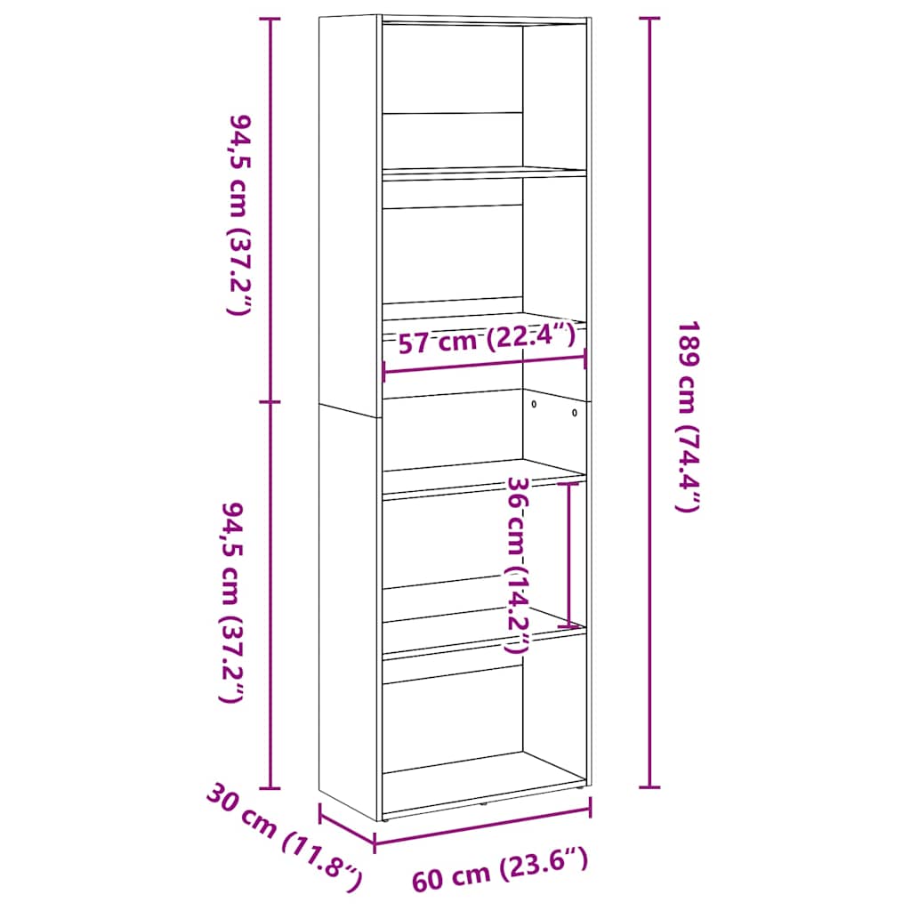 Bibliothèque chêne fumé 60x30x189 cm bois d'ingénierie - XIOS