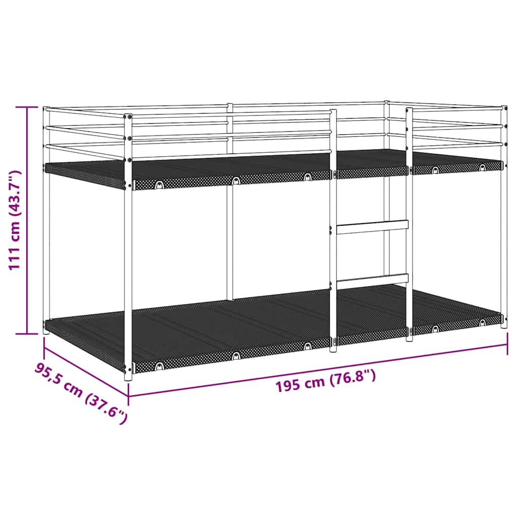 Lit superposé sans matelas noir 90x190 cm acier - XIOS