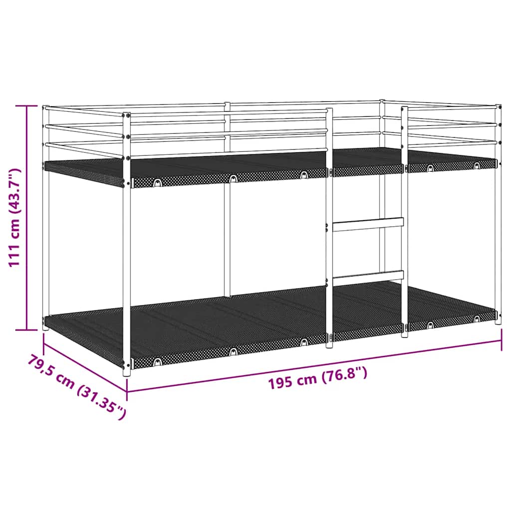 Lit superposé sans matelas blanc 75x190 cm acier - XIOS
