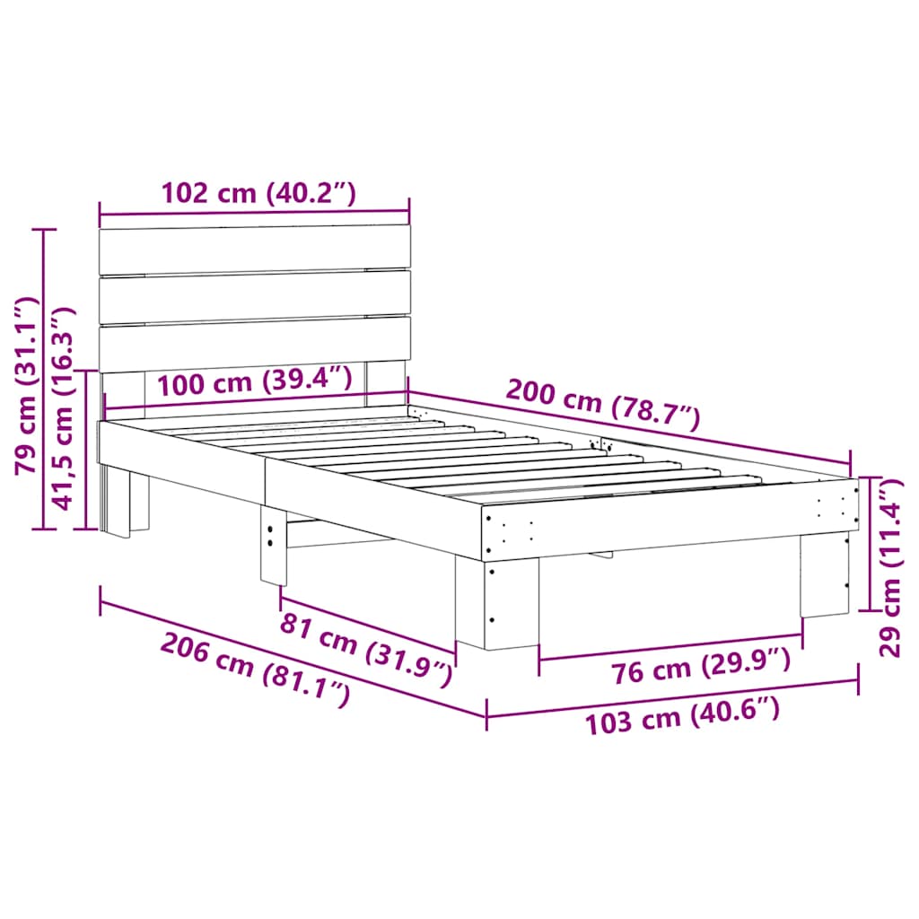 Cadre de lit avec tête de lit sans matelas 100x200 cm - XIOS