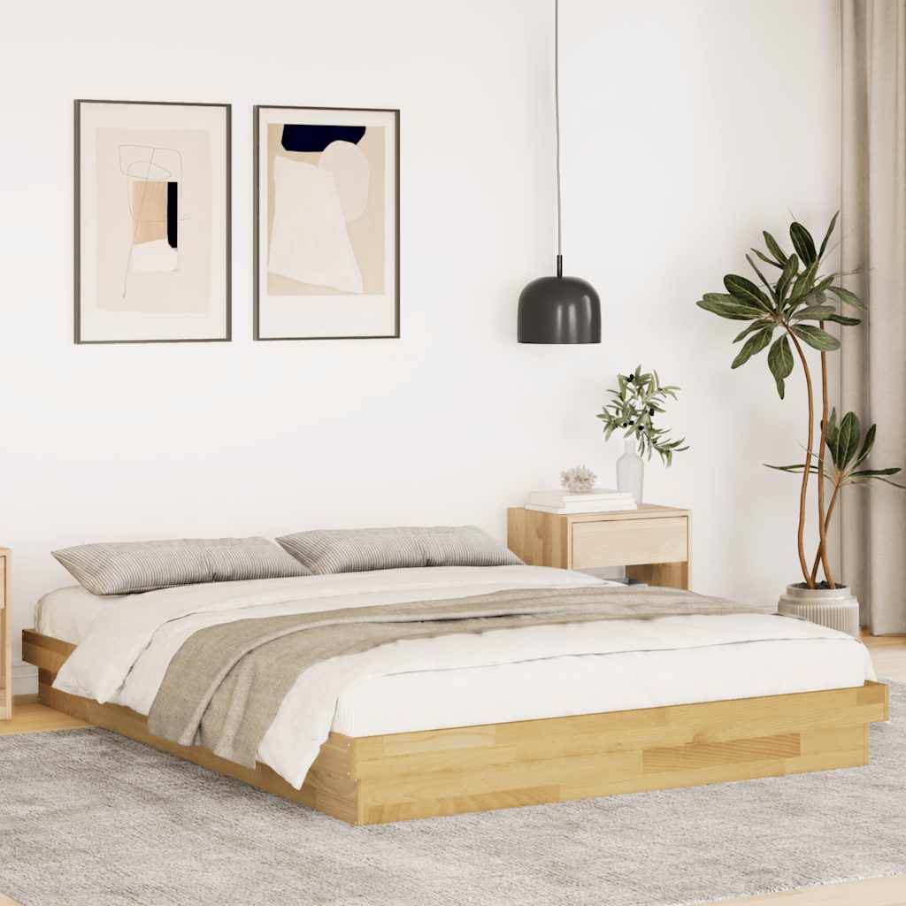Cadre de lit sans matelas 140x190 cm bois massif de chêne - XIOS