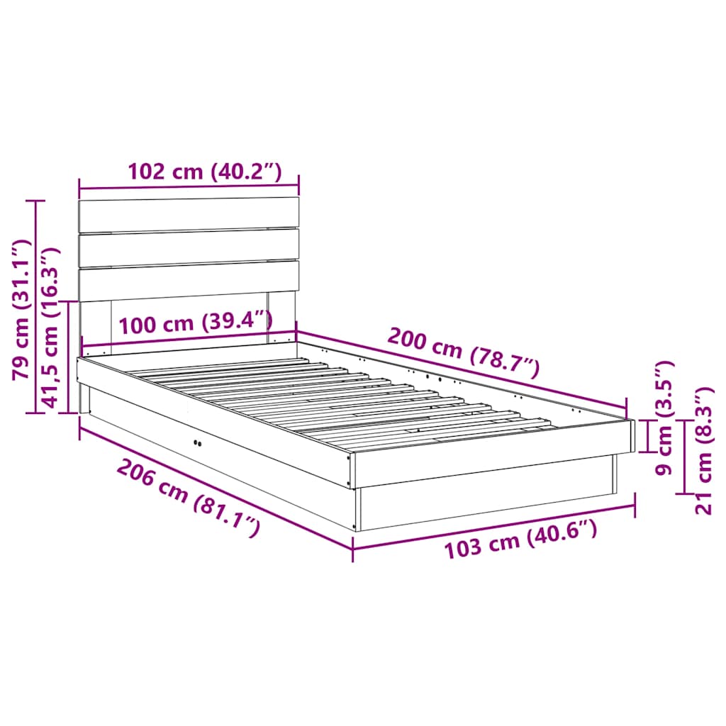 Cadre de lit avec tête de lit sans matelas 100x200 cm - XIOS