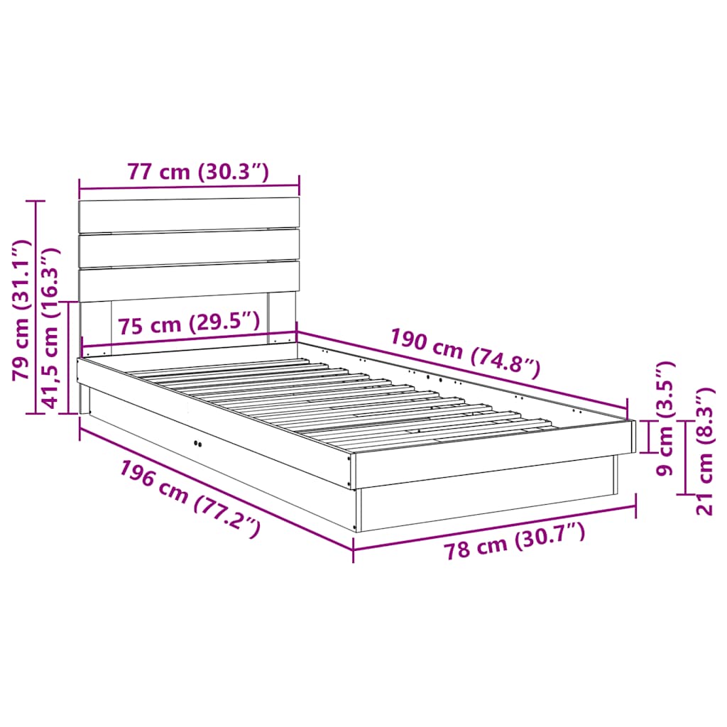 Cadre de lit avec tête de lit sans matelas 75 x 190 cm - XIOS