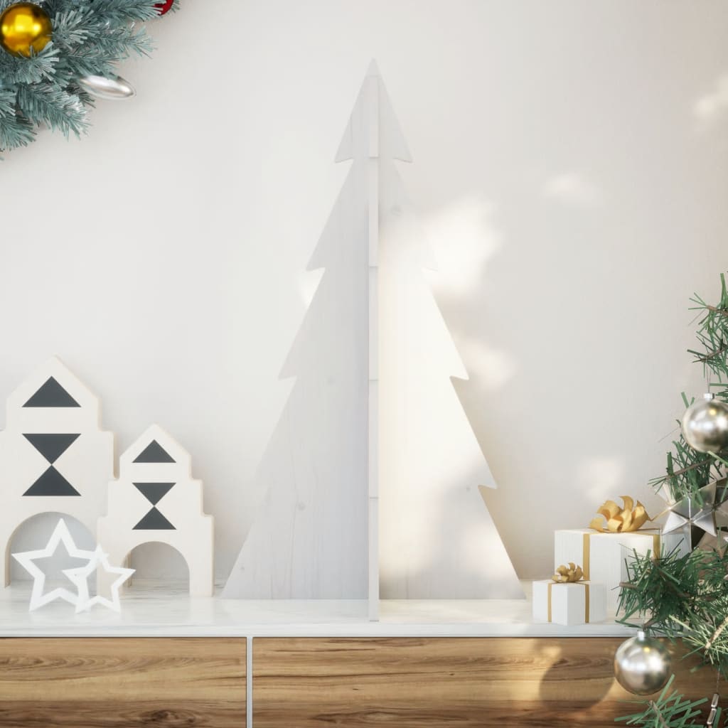 Arbre de Noël en bois pour décoration blanc 80 cm pin massif - XIOS