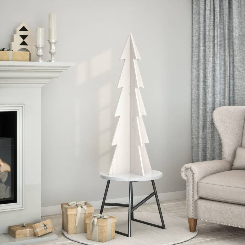 Arbre de Noël en bois pour décoration blanc 112 cm pin massif - XIOS
