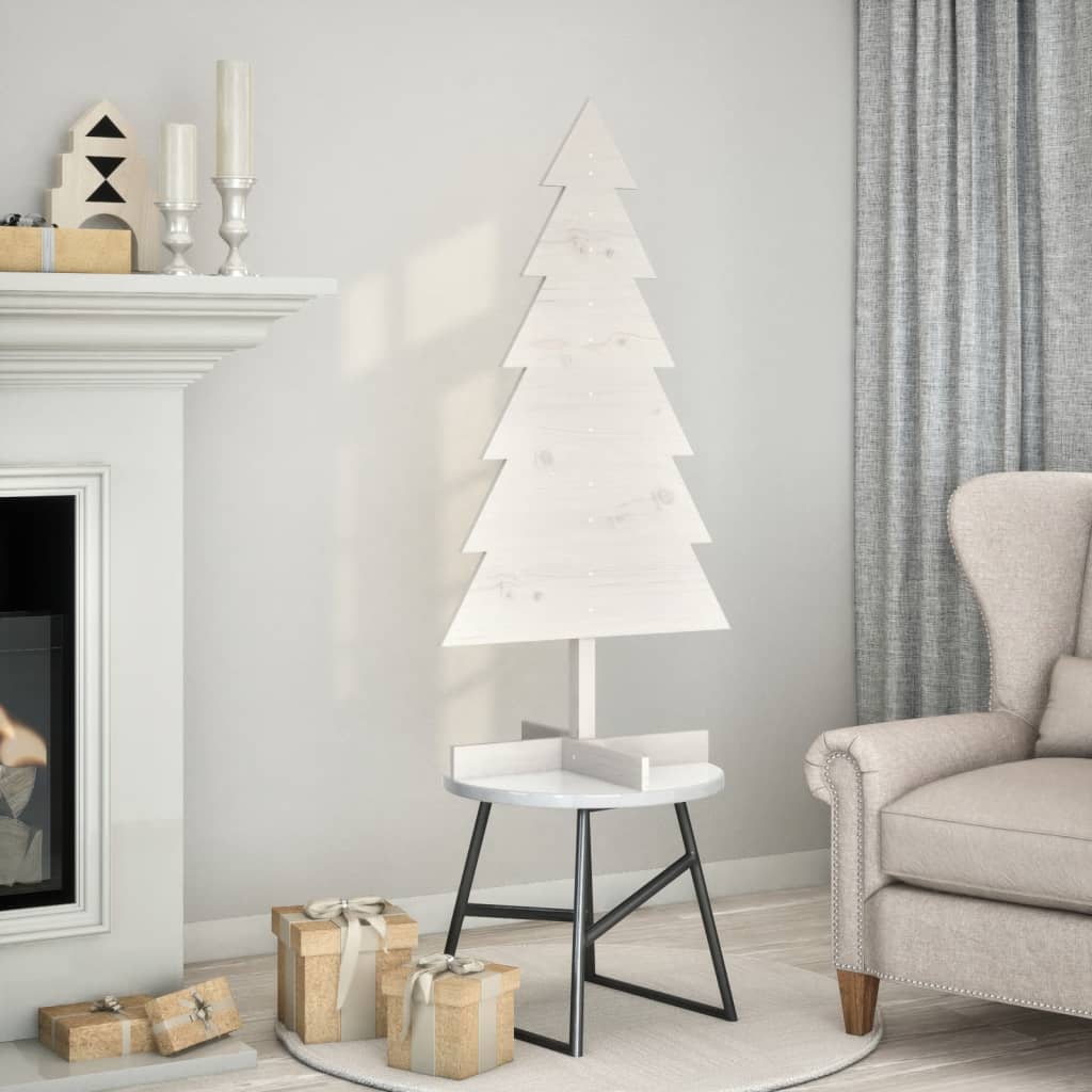 Arbre de Noël en bois pour décoration blanc 120 cm pin massif - XIOS
