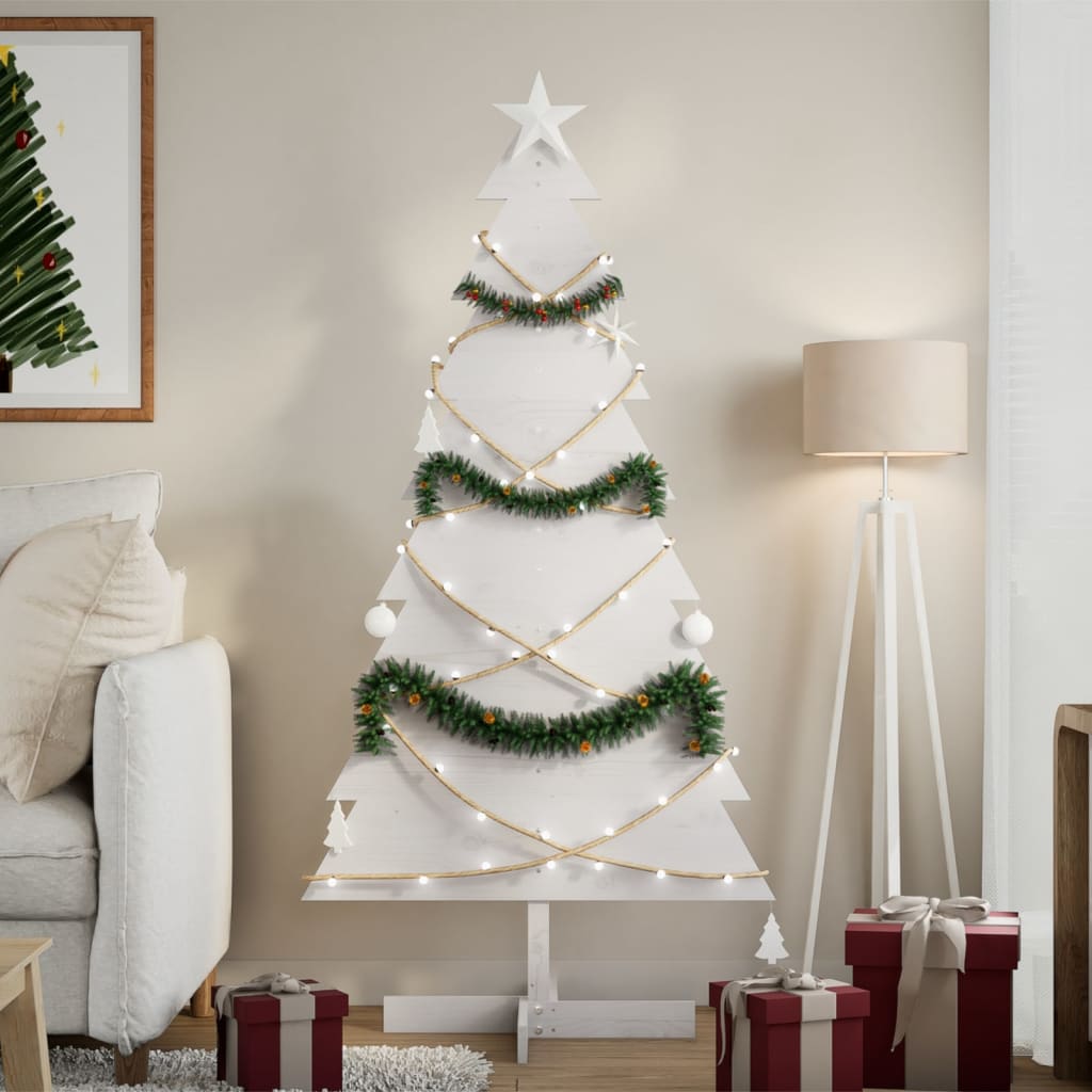 Arbre de Noël en bois pour décoration blanc 150 cm pin massif - XIOS