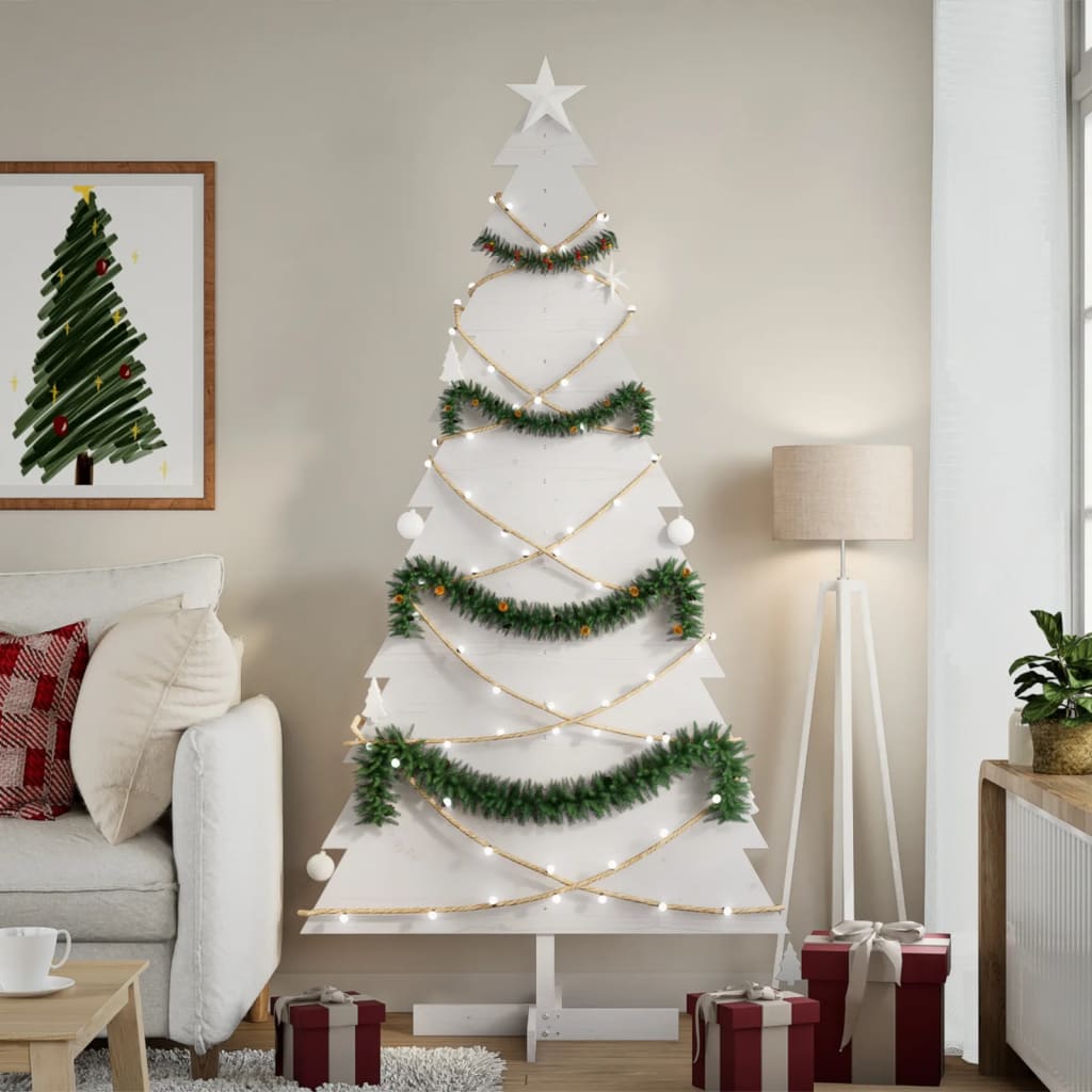 Arbre de Noël en bois pour décoration blanc 180 cm pin massif - XIOS