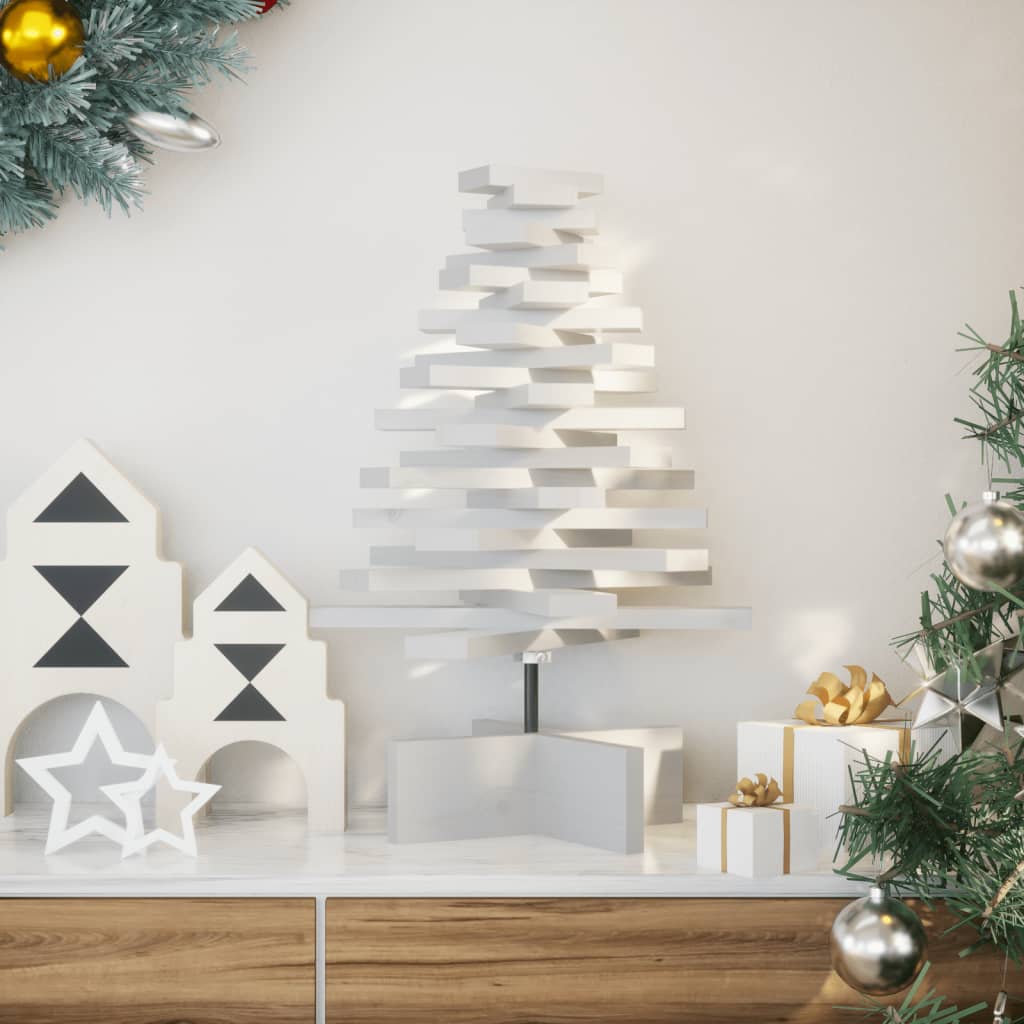 Arbre de Noël en bois pour décoration blanc 60 cm pin massif - XIOS