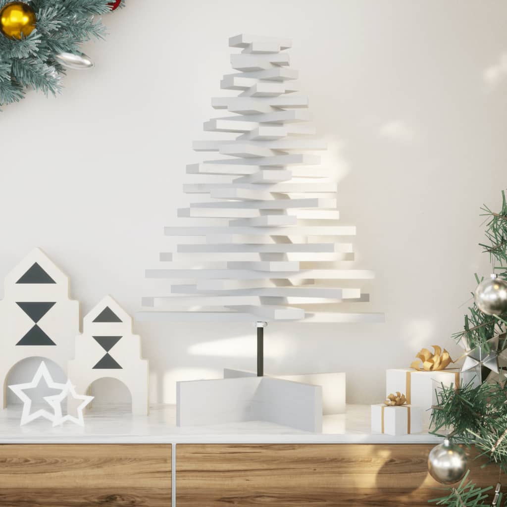 Arbre de Noël en bois pour décoration blanc 80 cm pin massif - XIOS