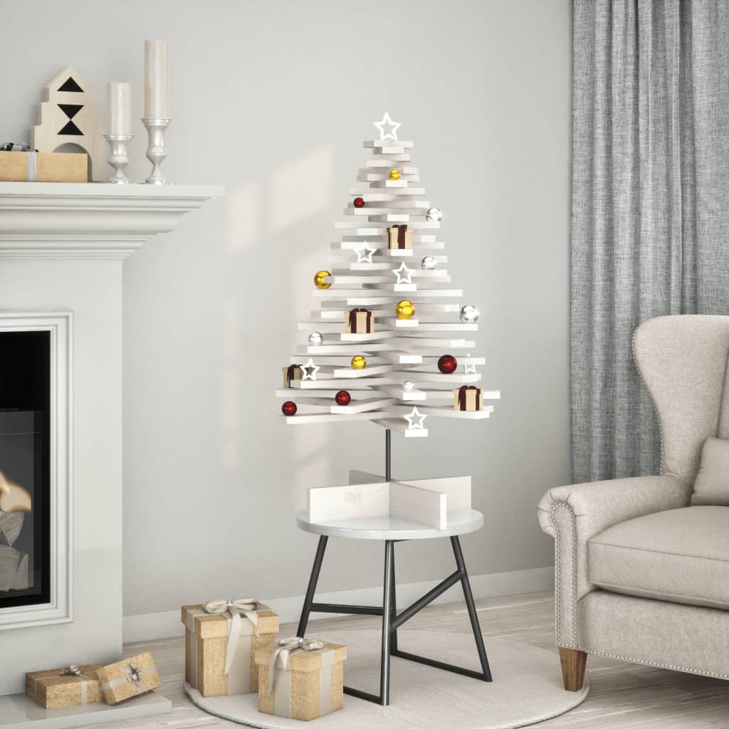 Arbre de Noël en bois pour décoration blanc 100 cm pin massif - XIOS