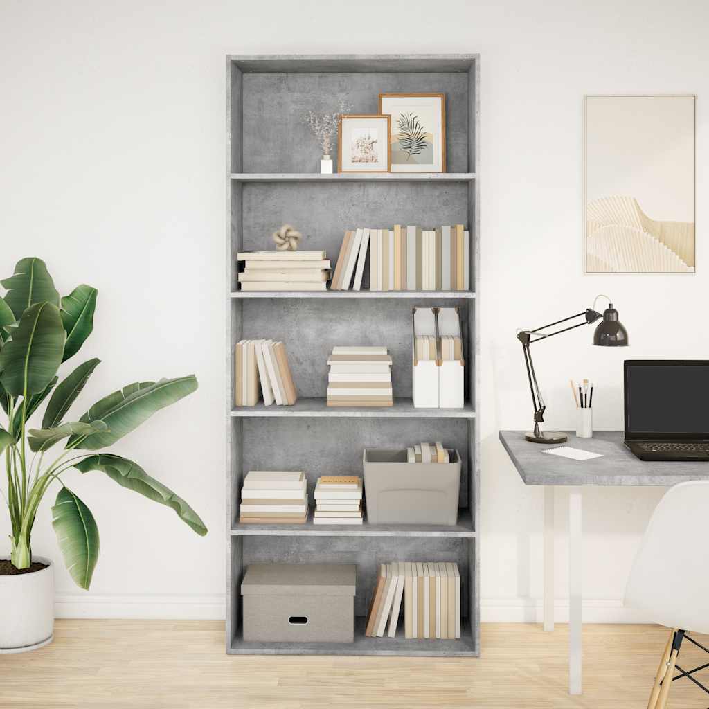 Bibliothèque gris béton 80x30x189 cm bois d'ingénierie - XIOS