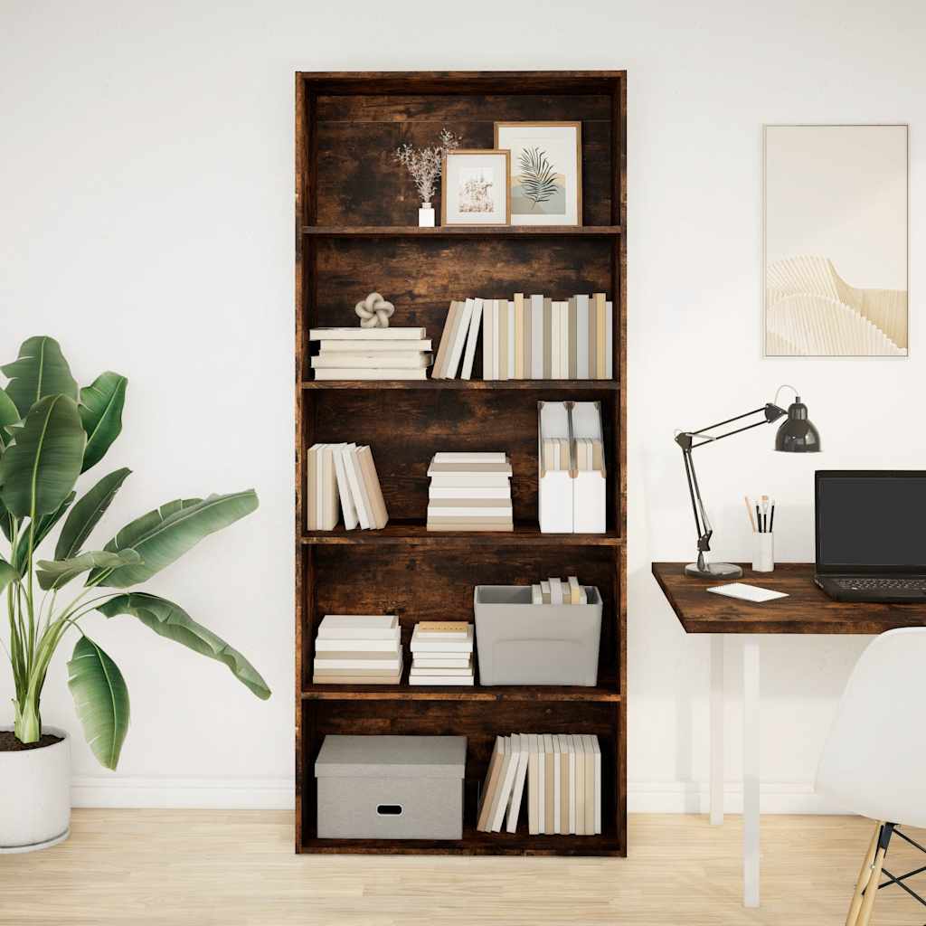 Bibliothèque chêne fumé 80x30x189 cm bois d'ingénierie - XIOS