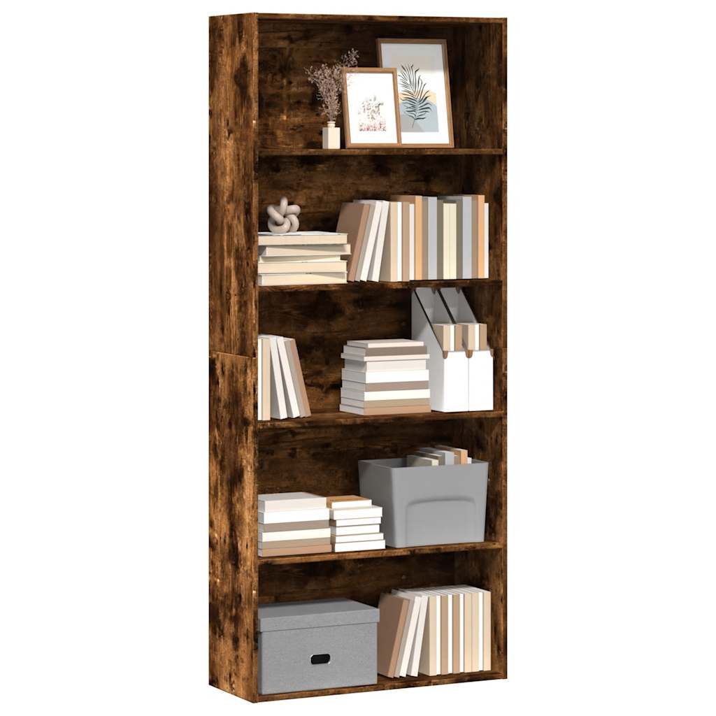 Bibliothèque chêne fumé 80x30x189 cm bois d'ingénierie - XIOS