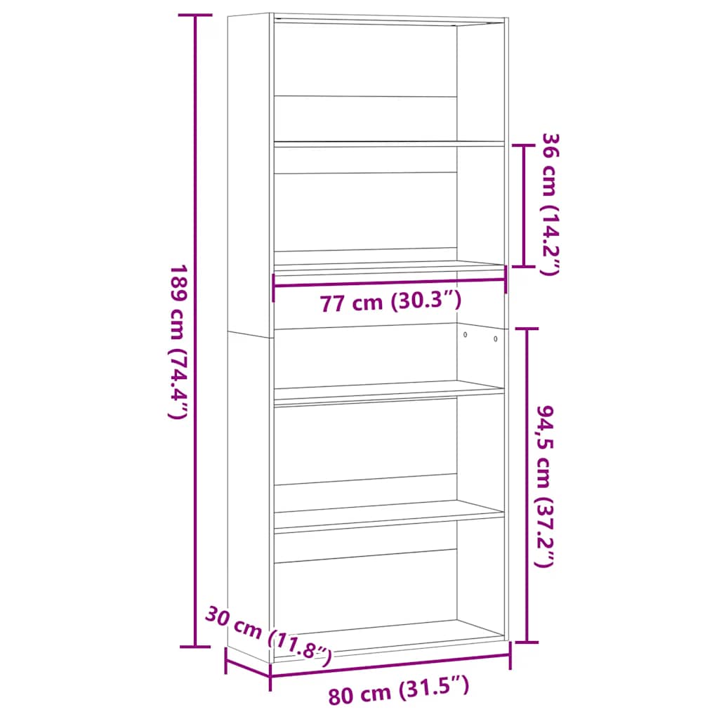 Bibliothèque vieux bois 80x30x189 cm bois d'ingénierie - XIOS