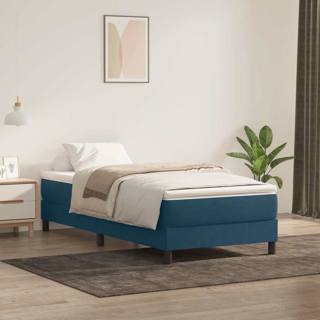 Sommier à lattes de lit et matelas bleu foncé 80x210 cm velours - XIOS