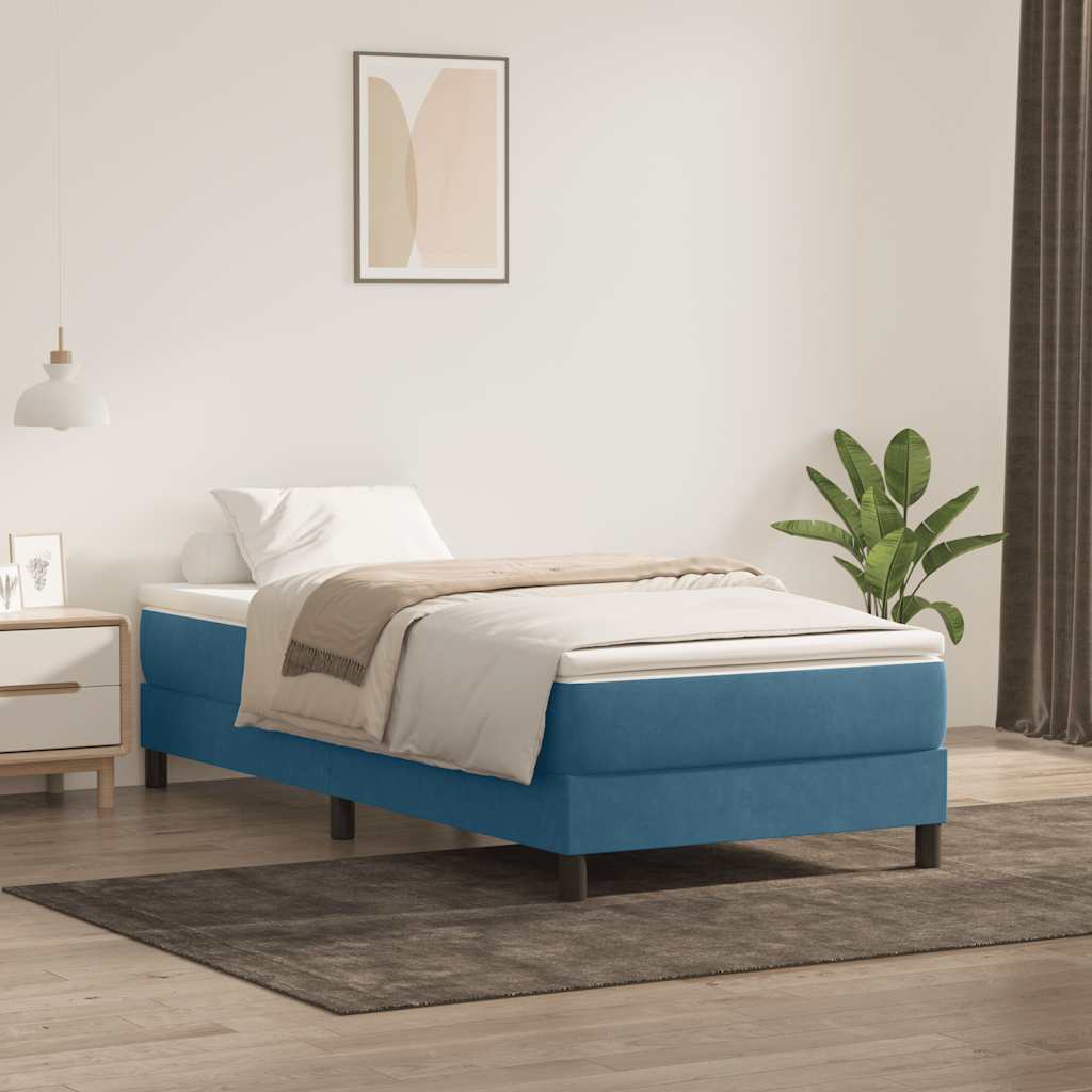 Sommier à lattes de lit et matelas bleu foncé 80x210 cm velours - XIOS