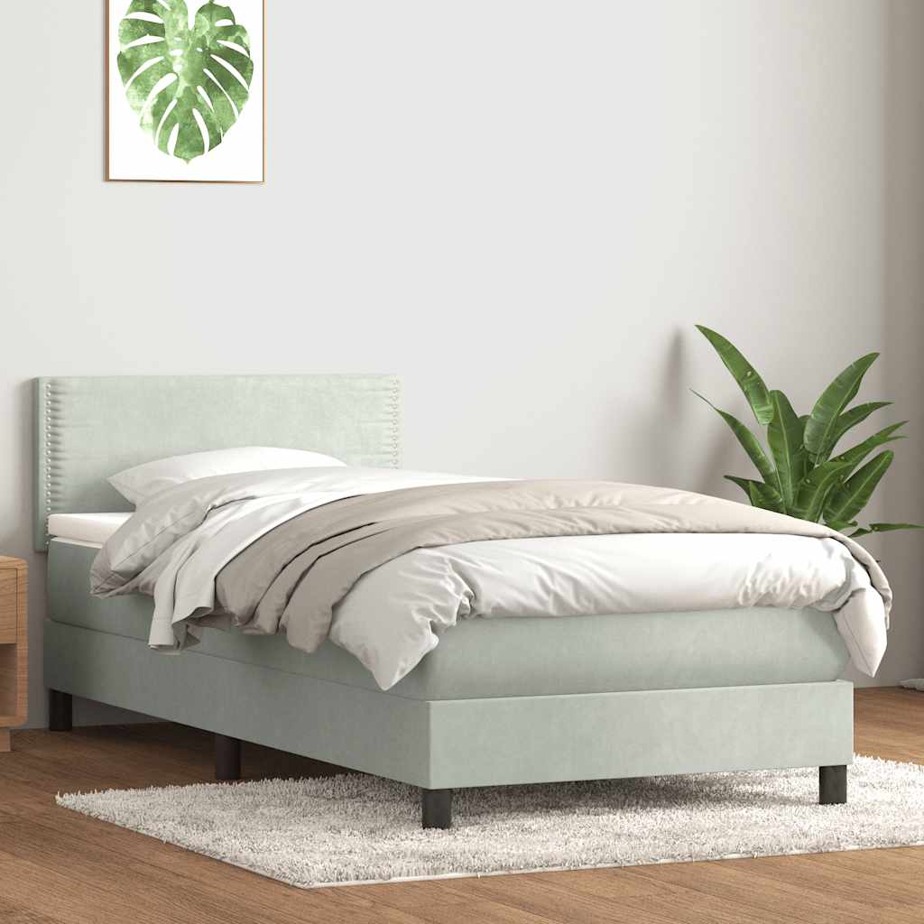 Sommier à lattes de lit et matelas gris clair 80x210 cm velours - XIOS