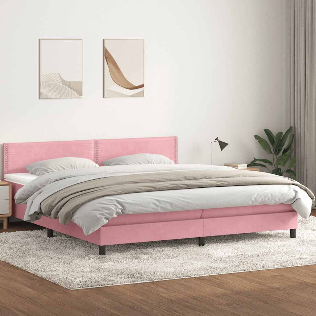 Sommier à lattes de lit avec matelas rose 180x210 cm velours - XIOS