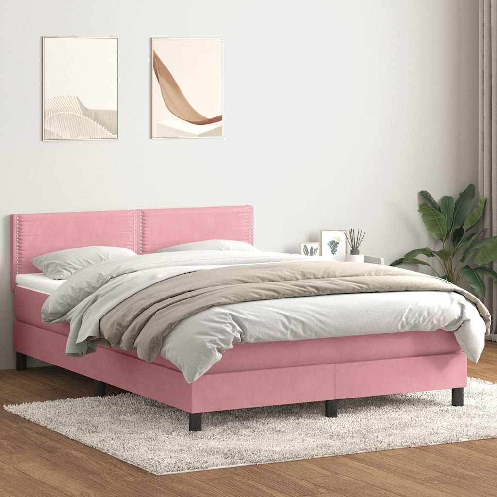 Sommier à lattes de lit avec matelas rose 160x220 cm velours - XIOS