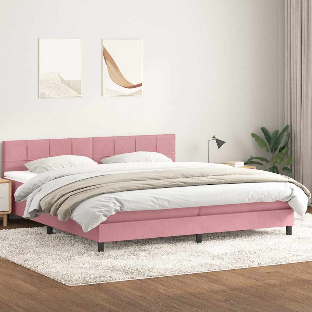 Sommier à lattes de lit avec matelas rose 180x210 cm velours - XIOS