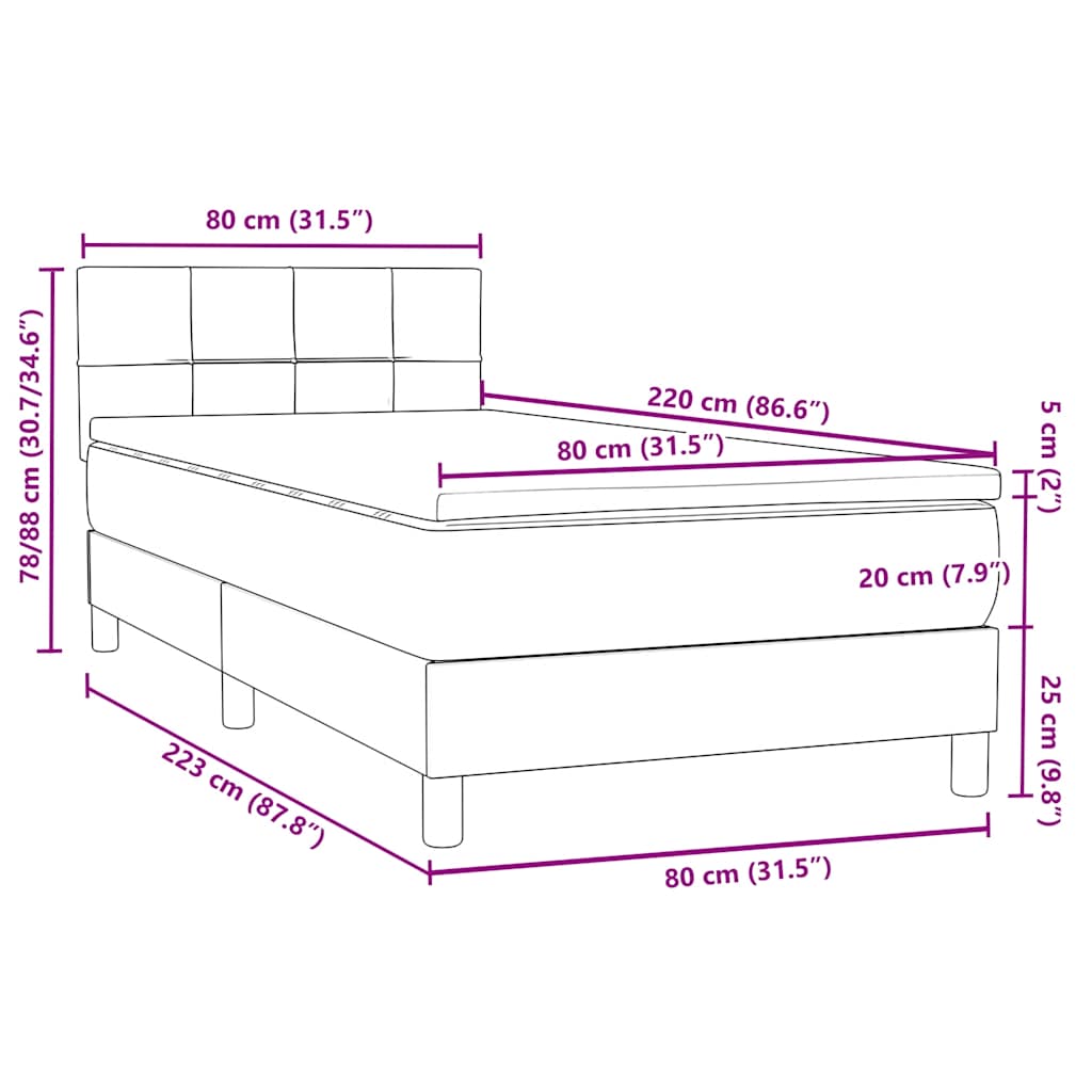 Sommier à lattes de lit avec matelas noir 80x220 cm velours - XIOS
