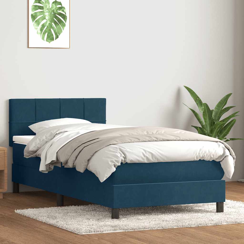 Sommier à lattes de lit et matelas bleu foncé 80x220 cm velours - XIOS