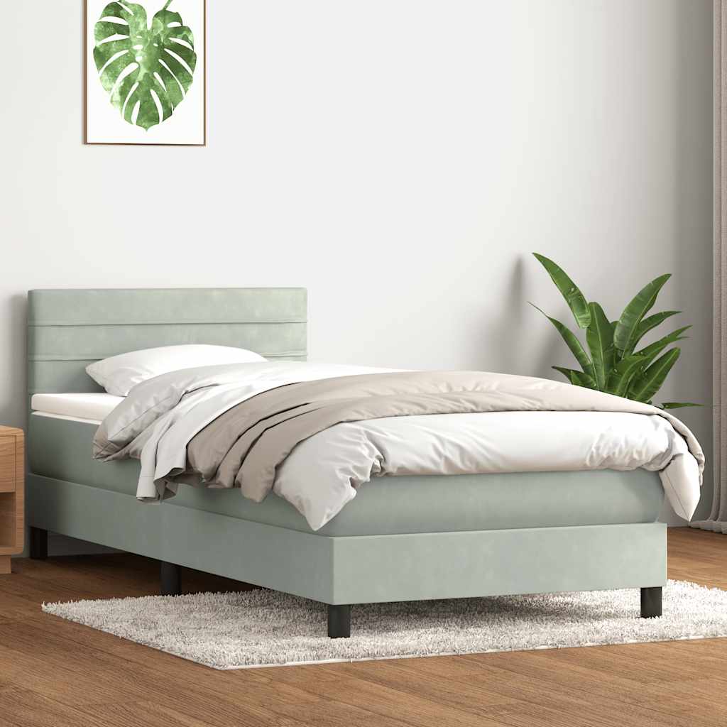 Sommier à lattes de lit et matelas gris clair 80x210 cm velours - XIOS