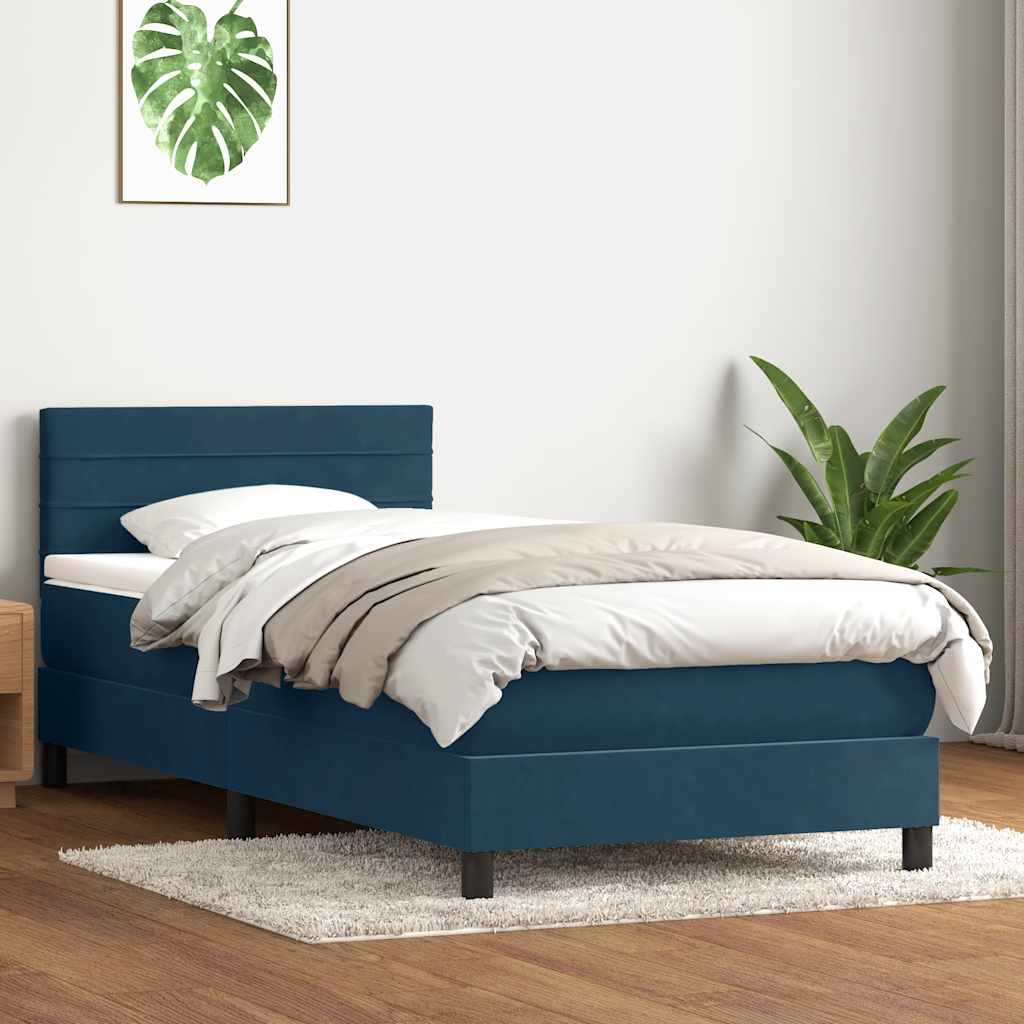 Sommier à lattes de lit et matelas bleu foncé 80x210 cm velours - XIOS