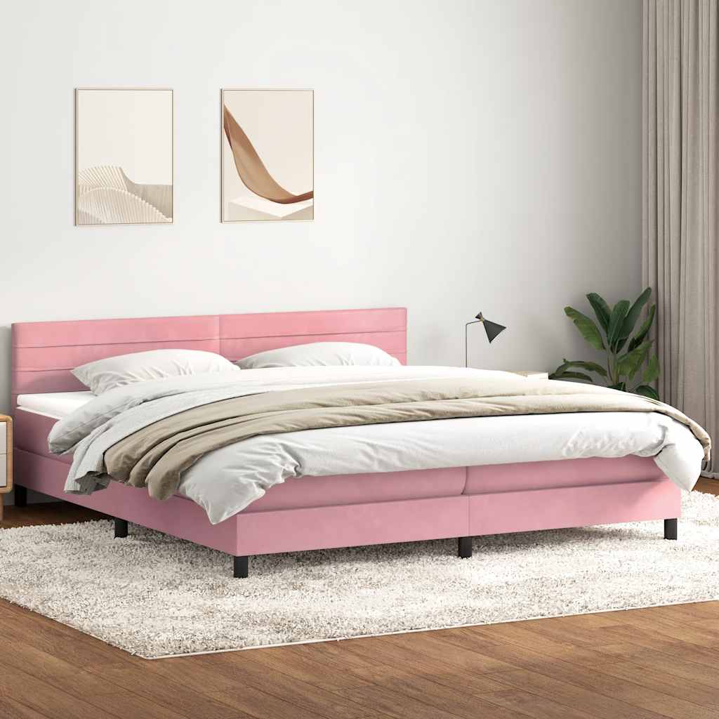 Sommier à lattes de lit avec matelas rose 180x210 cm velours - XIOS