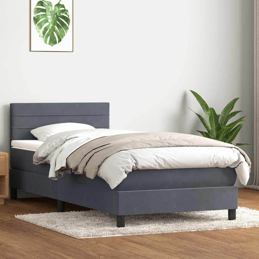 Sommier à lattes de lit et matelas gris foncé 90x220 cm velours - XIOS