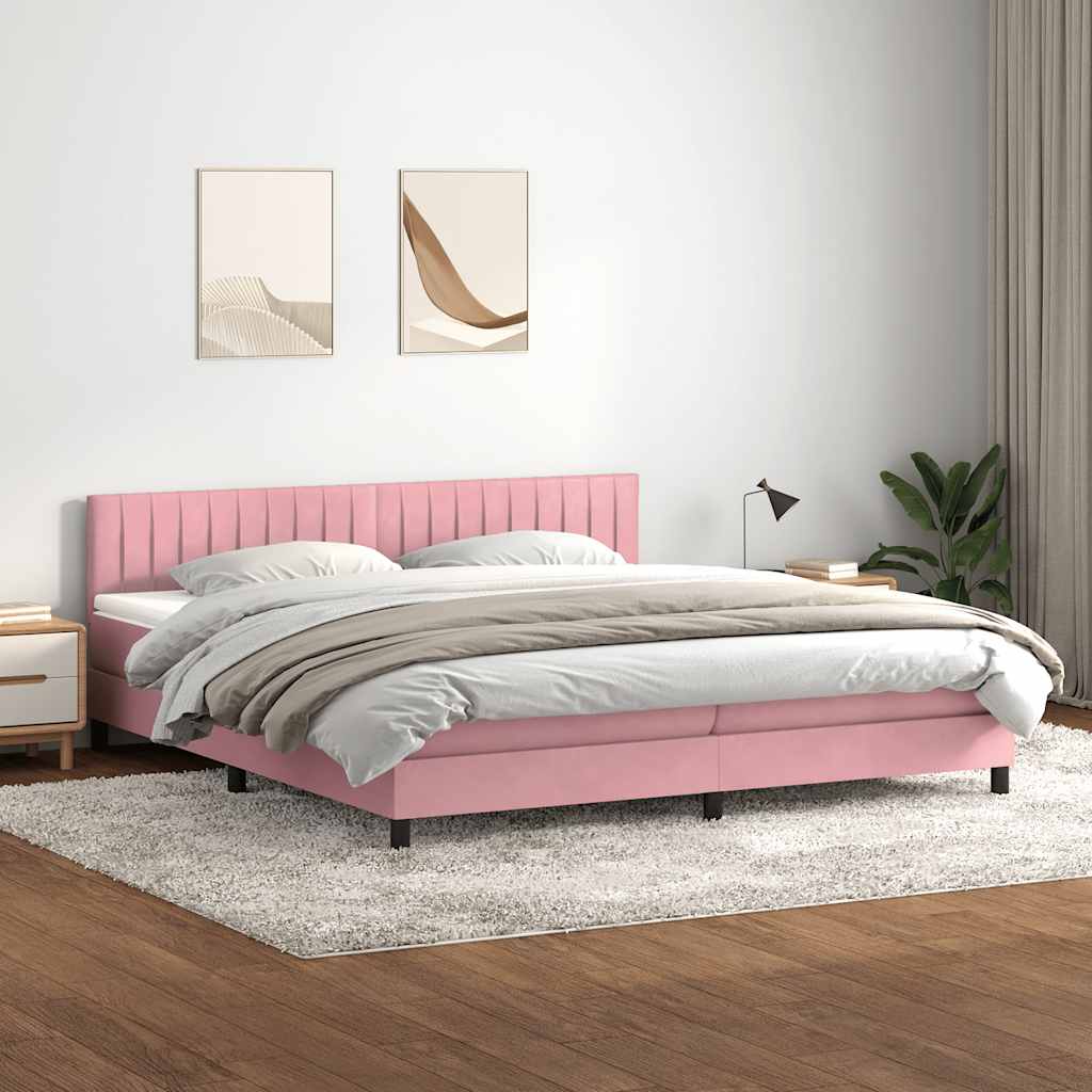 Sommier à lattes de lit avec matelas rose 180x210 cm velours - XIOS