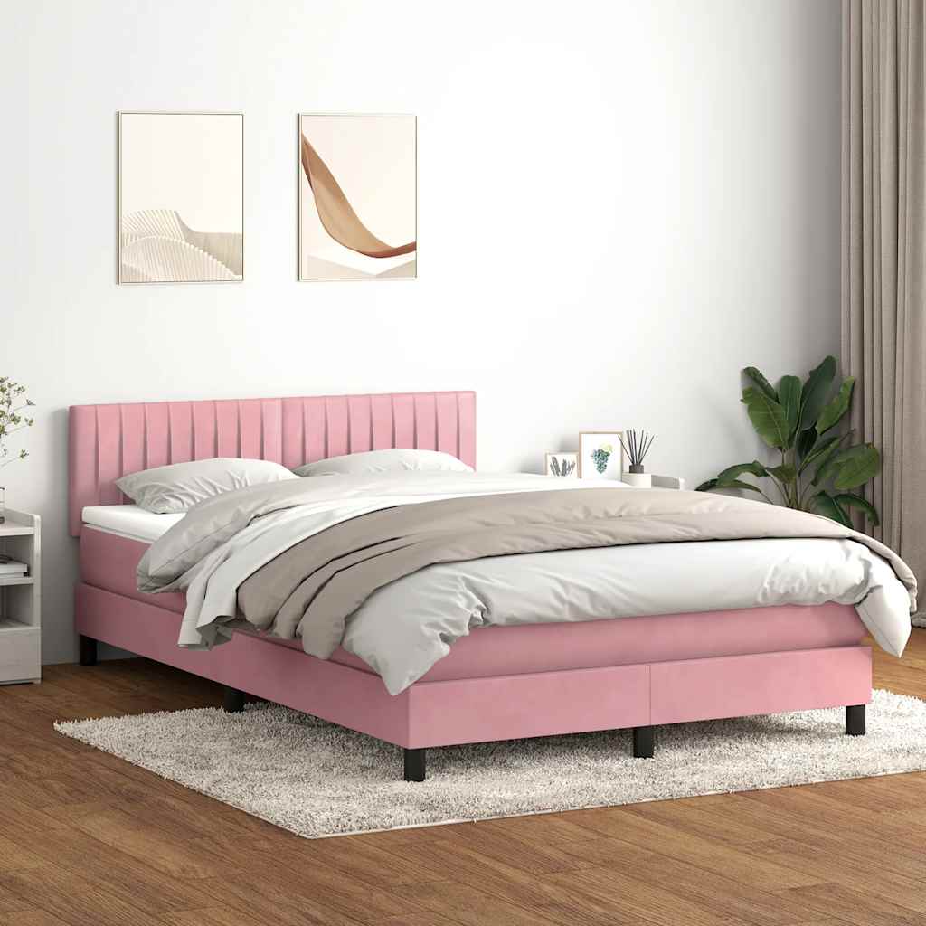 Sommier à lattes de lit avec matelas rose 140x220 cm velours - XIOS