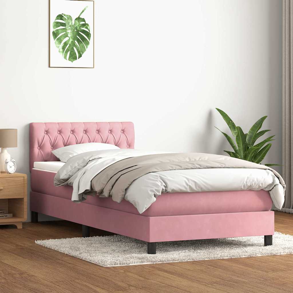 Sommier à lattes de lit avec matelas rose 100x210 cm velours - XIOS