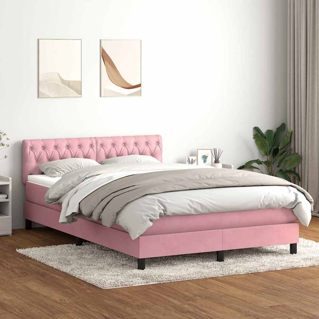 Sommier à lattes de lit avec matelas rose 140x210 cm velours - XIOS