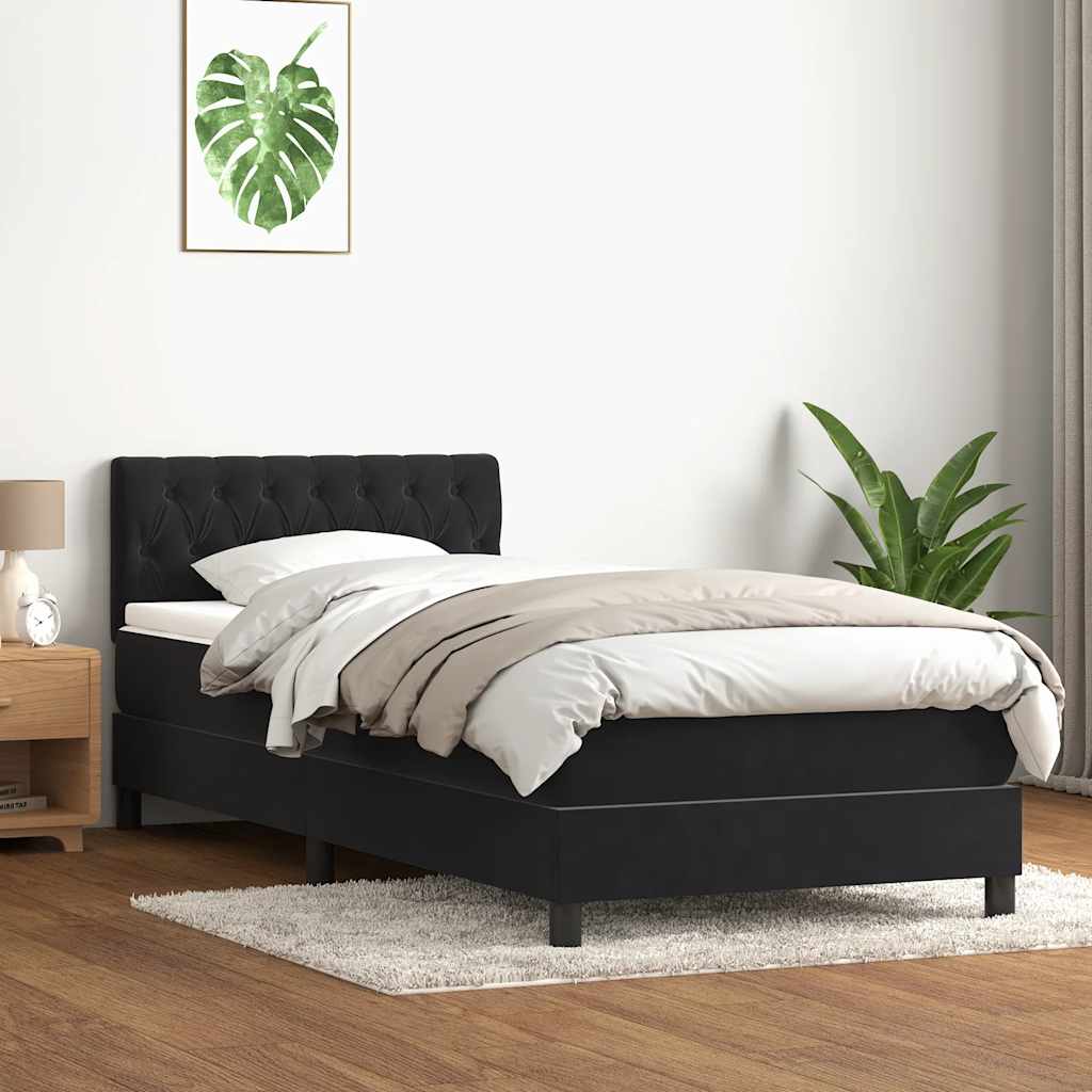 Sommier à lattes de lit avec matelas noir 100x220 cm velours - XIOS