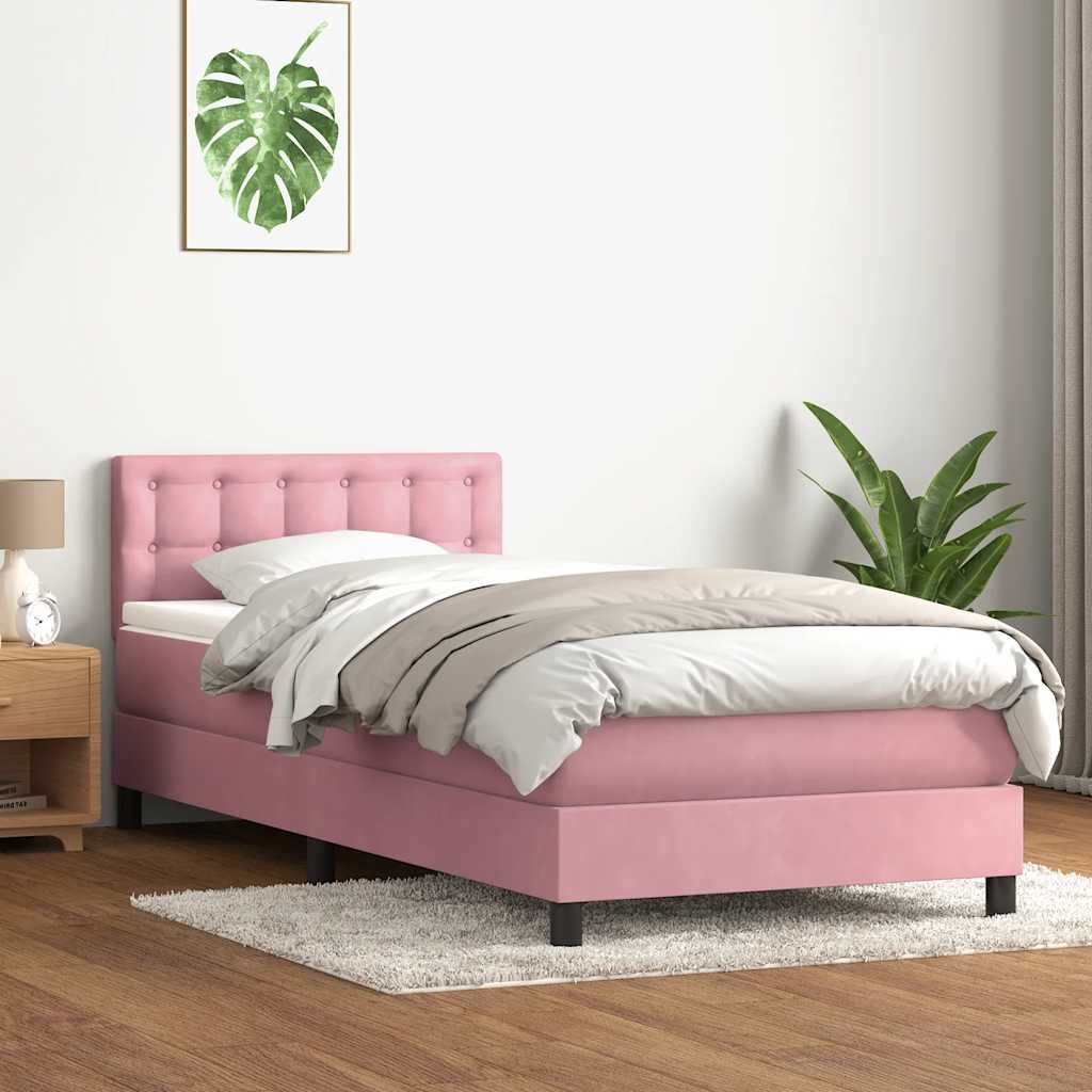 Sommier à lattes de lit avec matelas rose 100x210 cm velours - XIOS