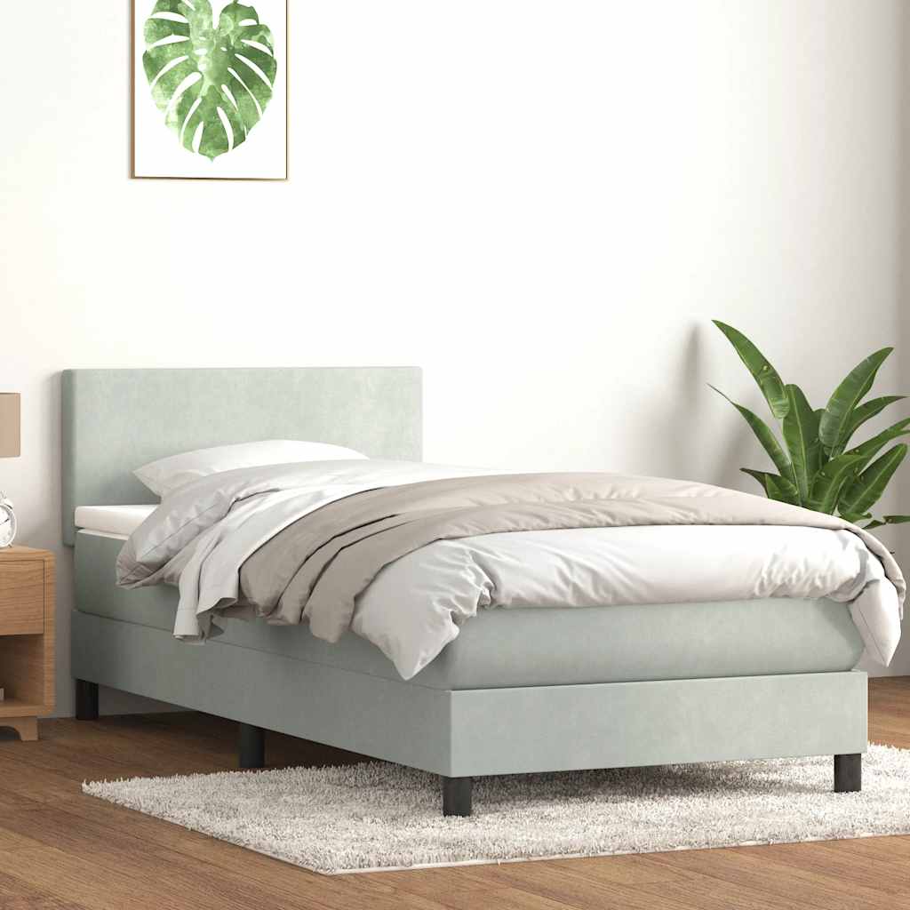 Sommier à lattes de lit et matelas et LED gris clair 80x210 cm velours - XIOS