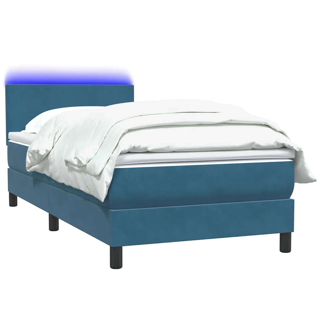 Sommier à lattes de lit et matelas et LED bleu foncé 80x210 cm velours - XIOS