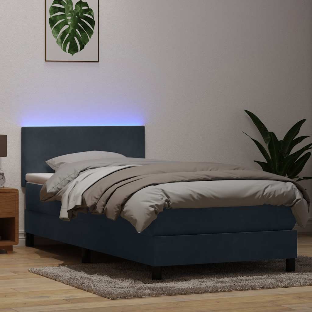 Sommier à lattes de lit et matelas et LED gris foncé 90x210 cm velours - XIOS