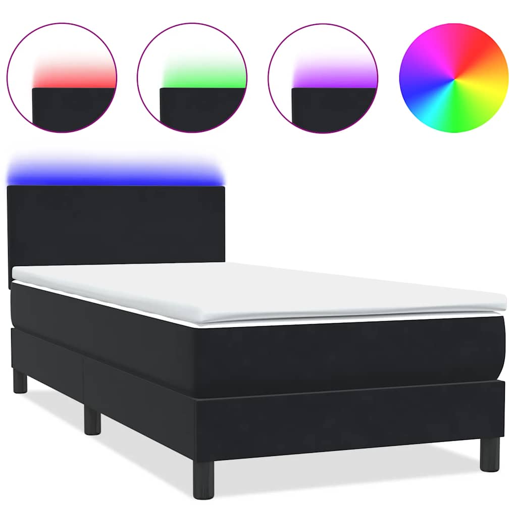 Sommier à lattes de lit avec matelas et LED noir 90x210 cm velours - XIOS
