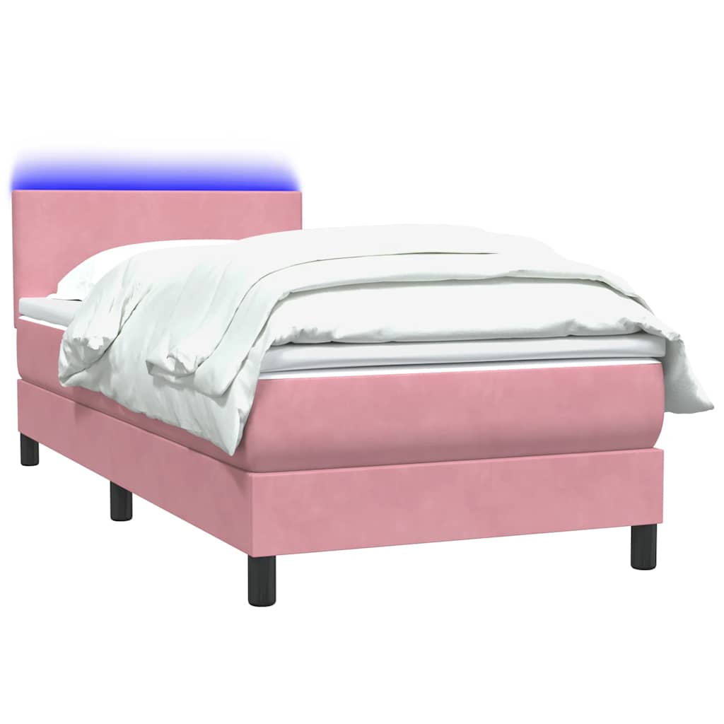 Sommier à lattes de lit avec matelas et LED rose 90x210 cm velours - XIOS