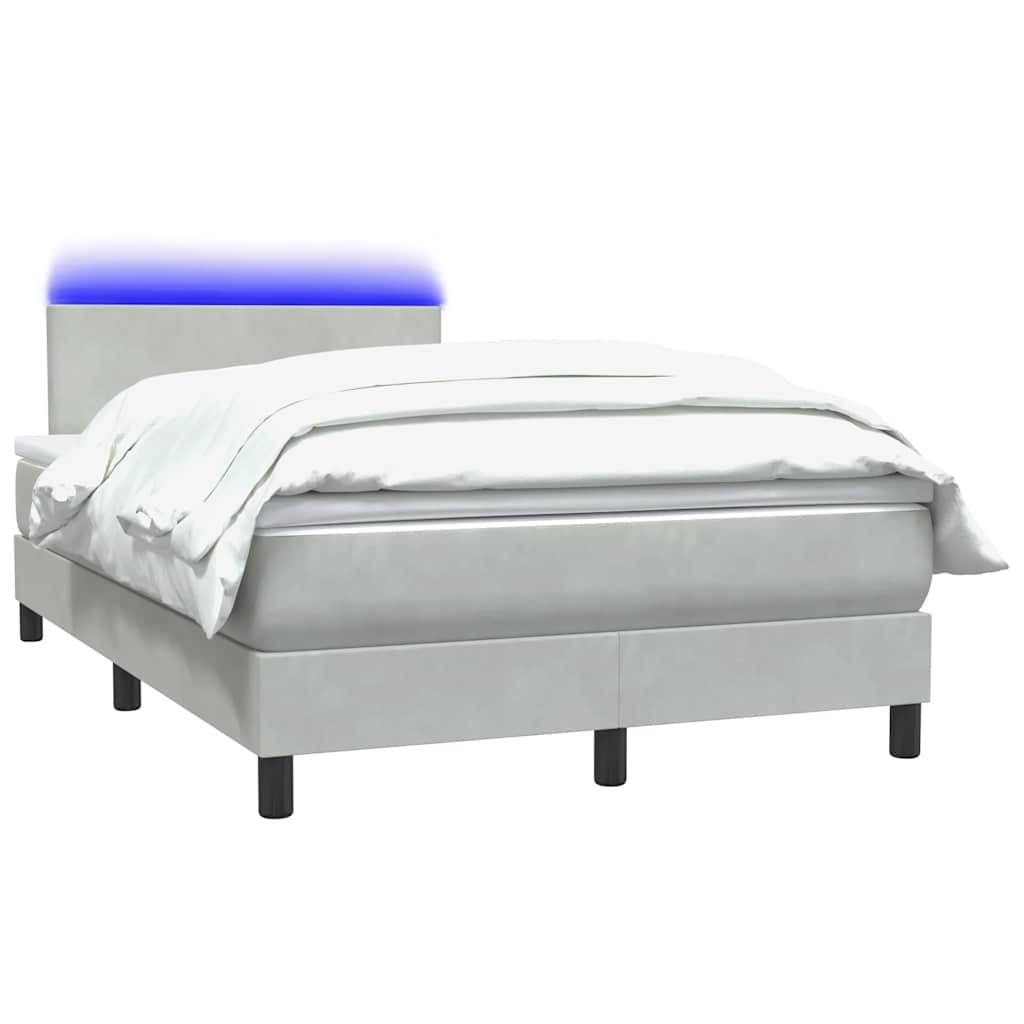 Sommier à lattes de lit et matelas et LED gris clair 120x210cm velours - XIOS
