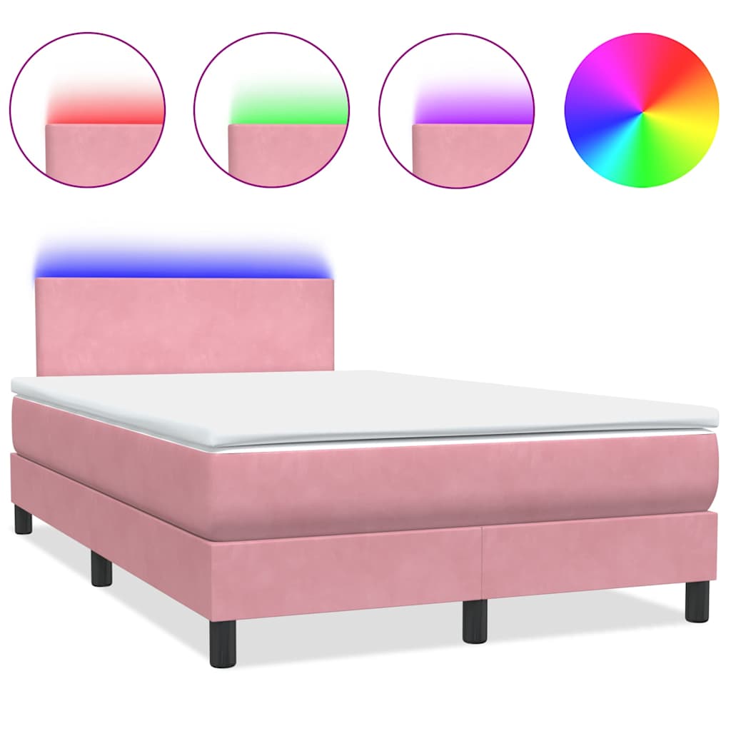Sommier à lattes de lit avec matelas et LED rose 120x210 cm velours - XIOS