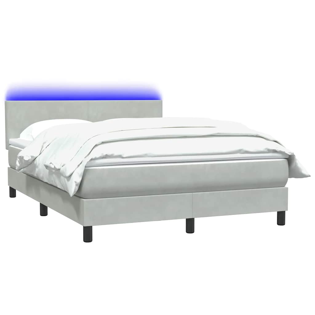 Sommier à lattes de lit et matelas et LED gris clair 140x210cm velours