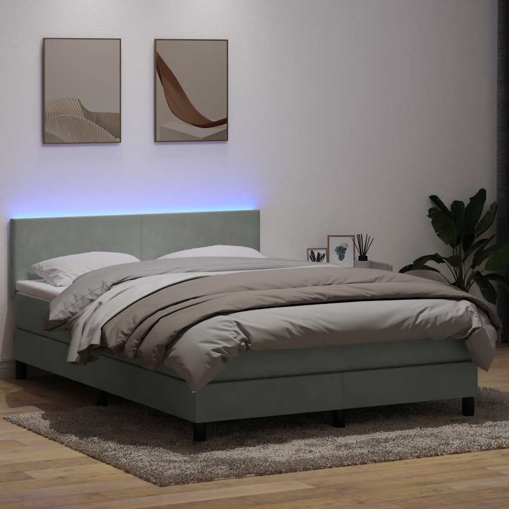 Sommier à lattes de lit et matelas et LED gris clair 140x210cm velours
