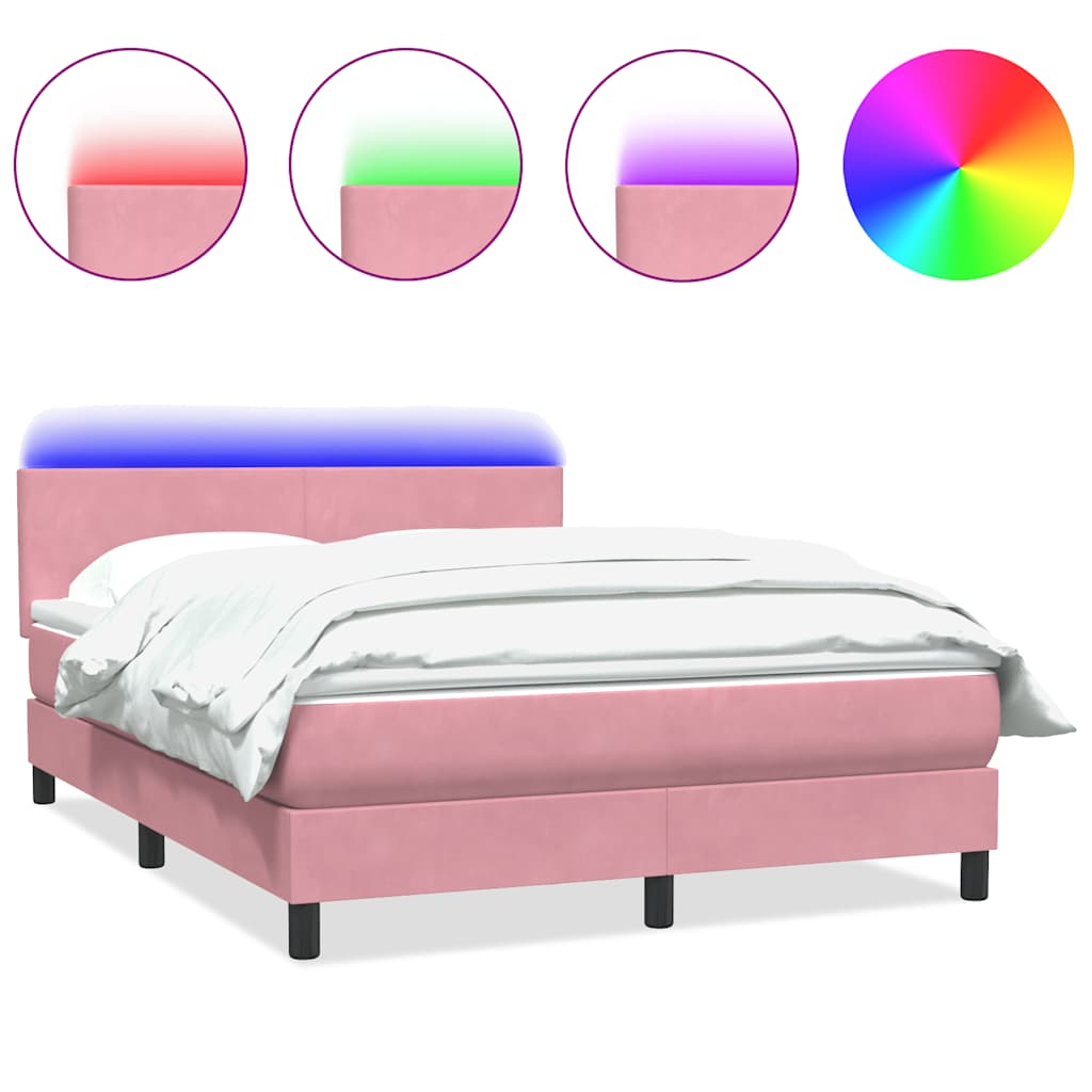 Sommier à lattes de lit avec matelas et LED rose 140x210 cm velours - XIOS
